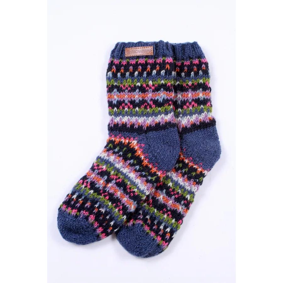 Pachamama Iona Sock Socks Denim with colorful knit pattern, ankle-length, cozy and stylish winter footwear.
