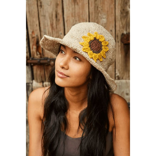 Pachamama Sunflower Hemp/Cotton Hat Natural-elevate your sole