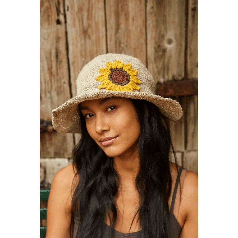 Pachamama Sunflower Hemp/Cotton Hat Natural-elevate your sole