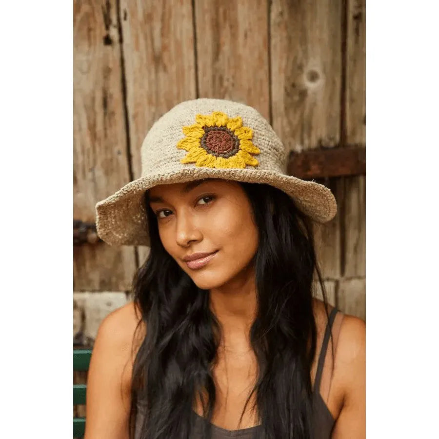 Pachamama Sunflower Hemp/Cotton Hat Natural-elevate your sole