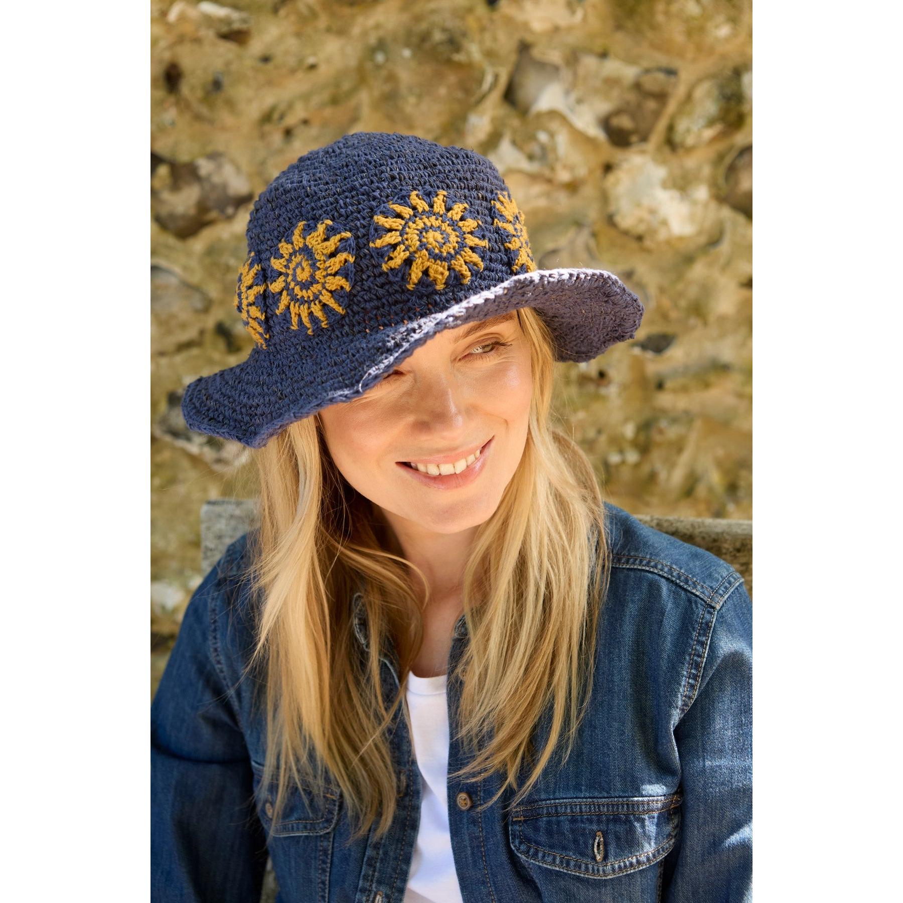 Pachamama Sunshine Hemp/Cotton Hat Denim, crocheted cotton and hemp hat; product view 2.