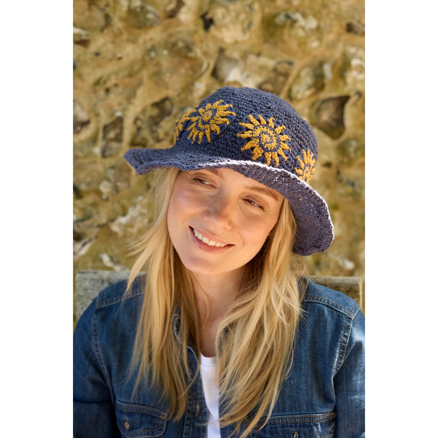 Pachamama Sunshine Hemp/Cotton Hat Denim, crocheted cotton and hemp hat; product view 3.