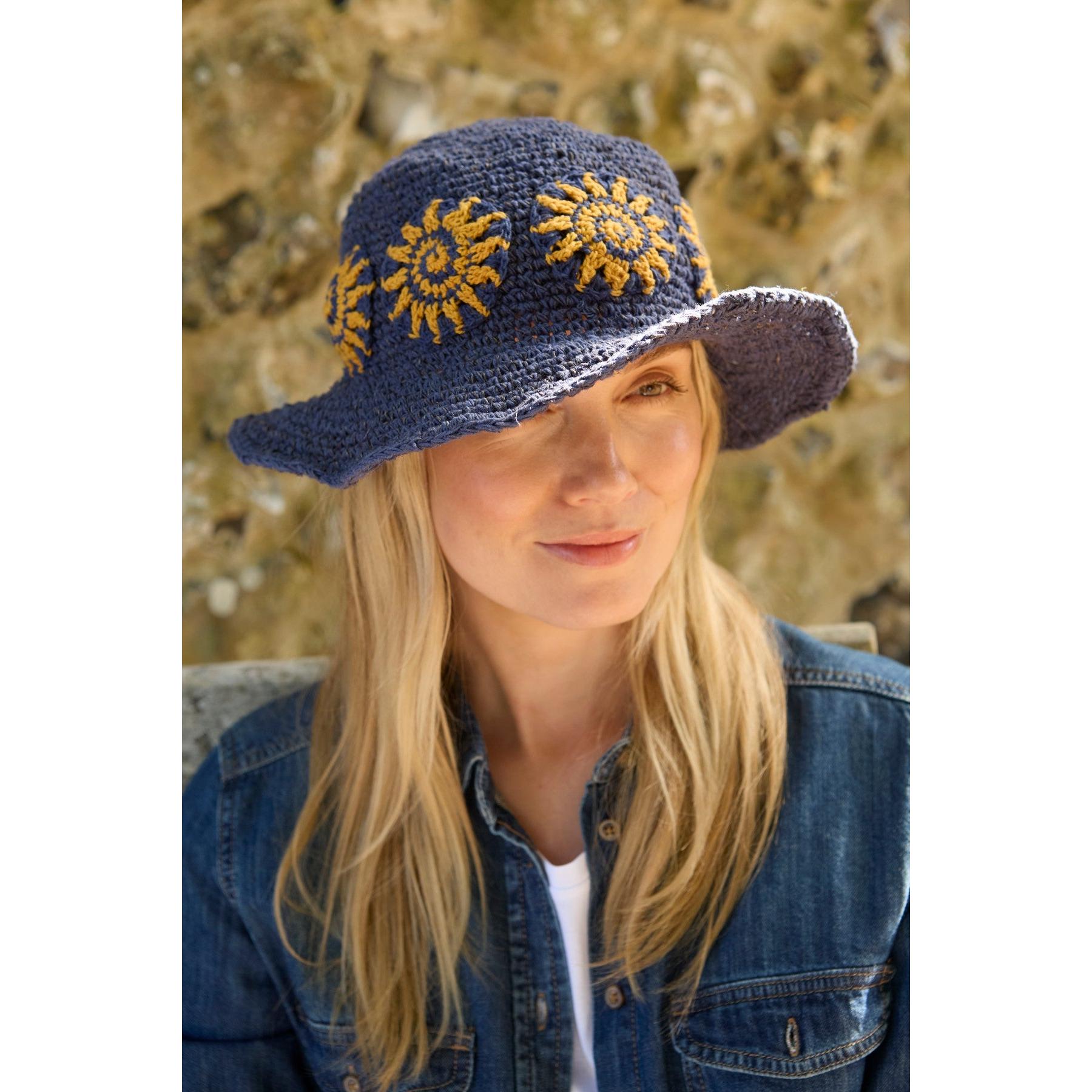 Pachamama Sunshine Hemp/Cotton Hat Denim, crocheted cotton and hemp hat; product view 4.
