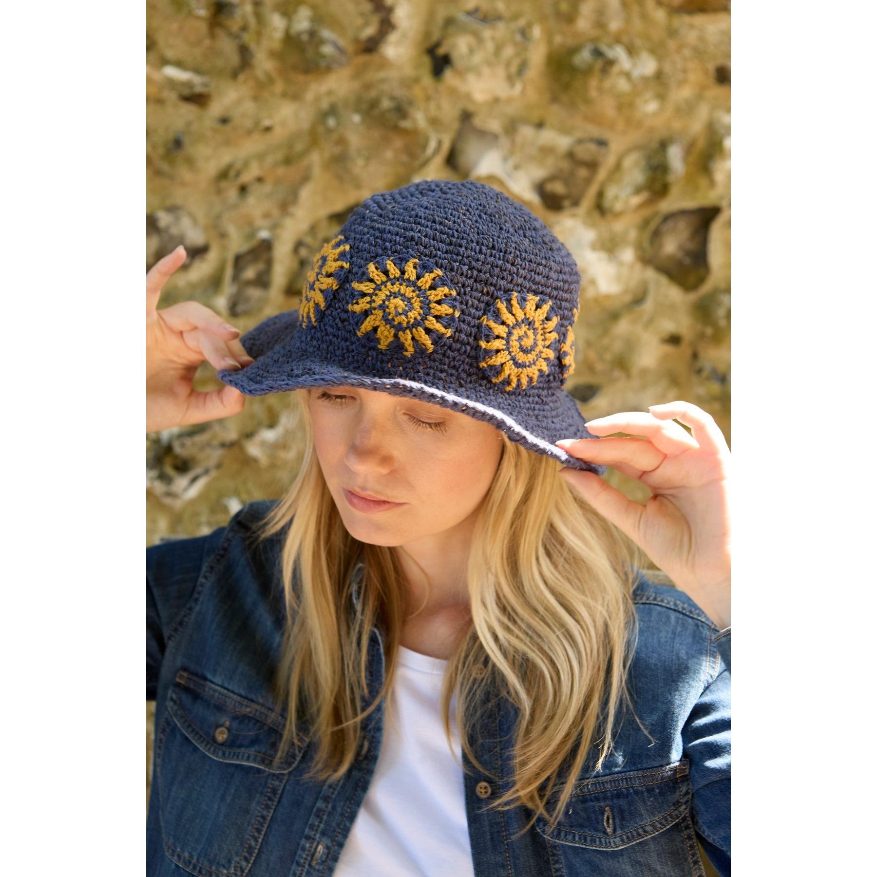 Pachamama Sunshine Hemp/Cotton Hat Denim, crocheted cotton and hemp hat; product view 5.