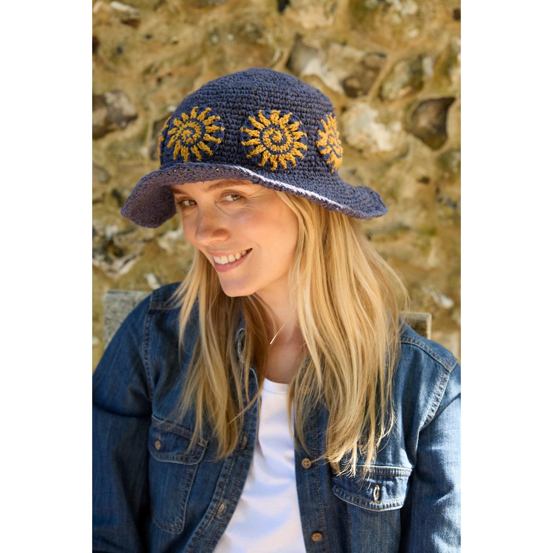 Pachamama Sunshine Hemp/Cotton Hat Denim, crocheted cotton and hemp hat; product view 6.