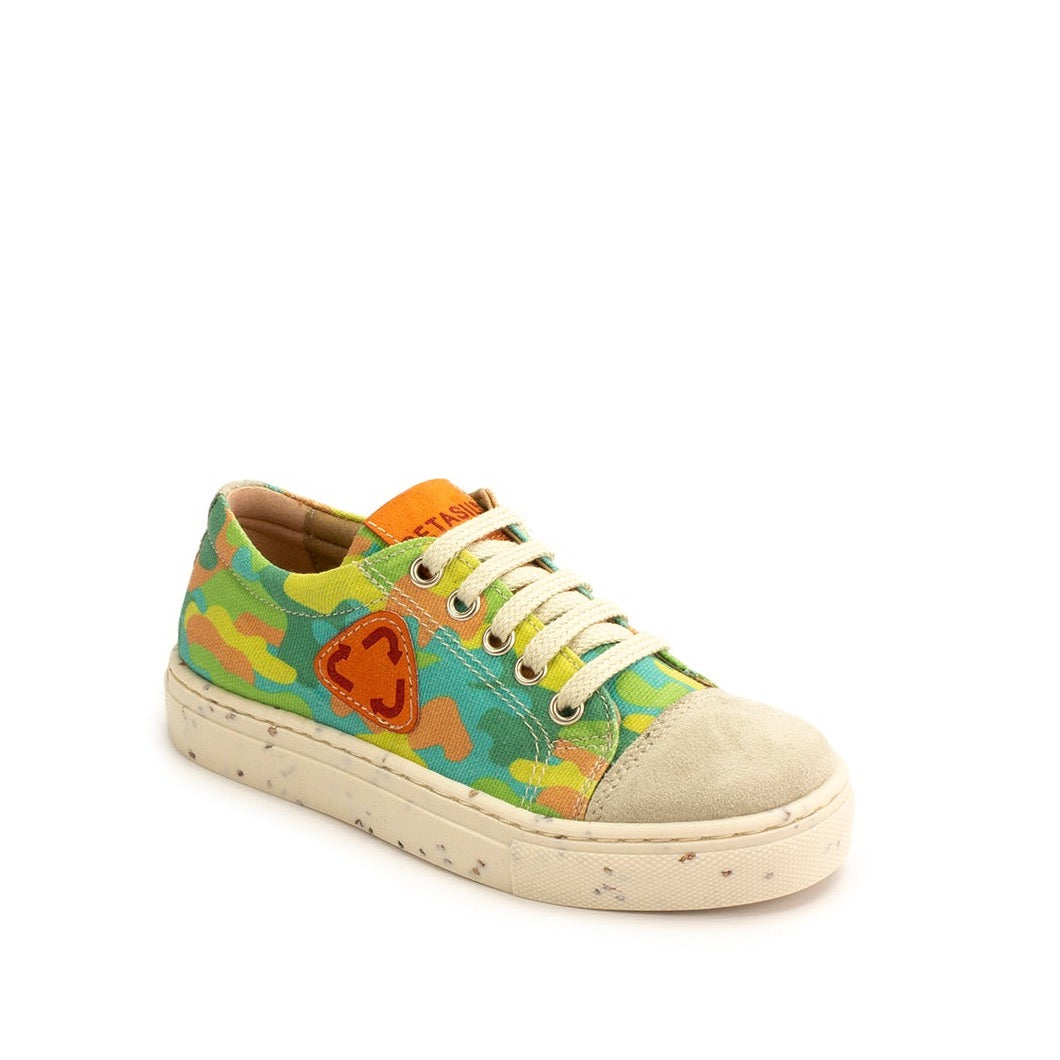 Petasil Tyler 5994 Boys Green Camo Textile Vegan Lace Up Trainers-elevate your sole
