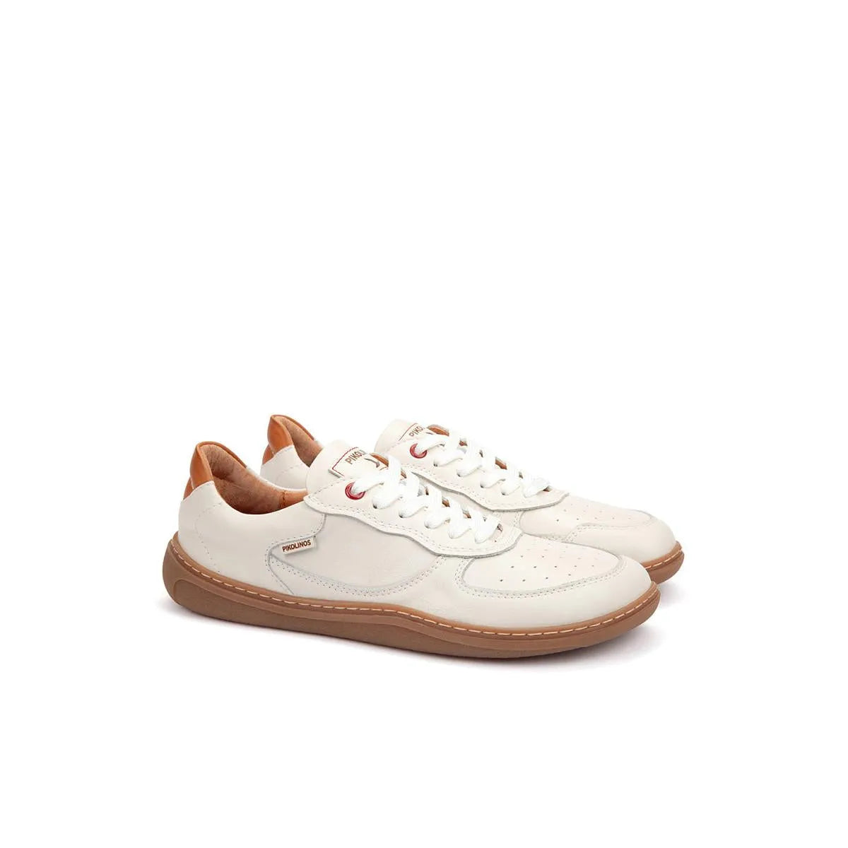 Pikolinos Aranjuez U9F-6363C1 women's Spanish natural leather lace-up trainers with tan accents and rubber soles.