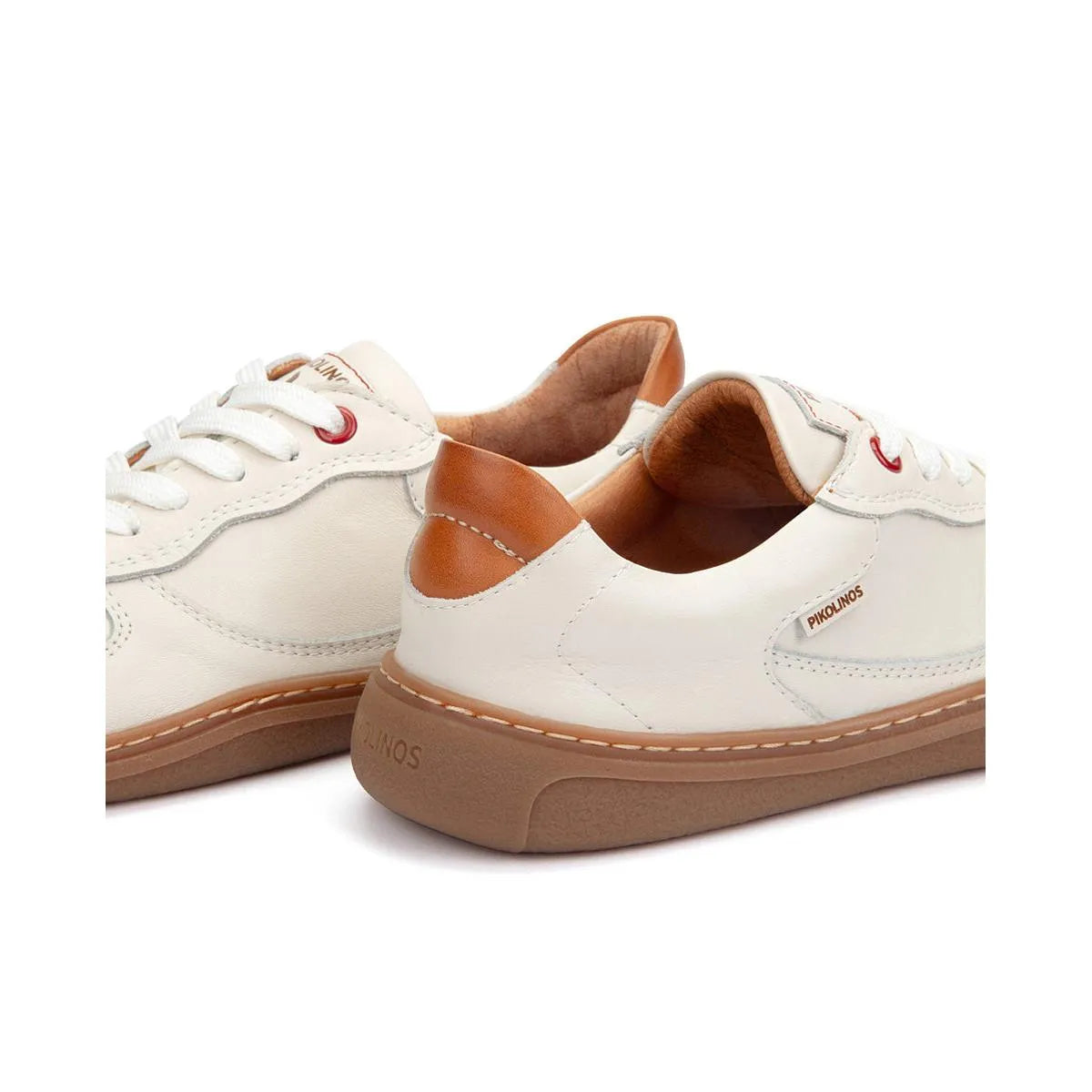 Pikolinos Aranjuez U9F-6363C1 women's natural leather lace-up trainers with tan accents and gum sole.