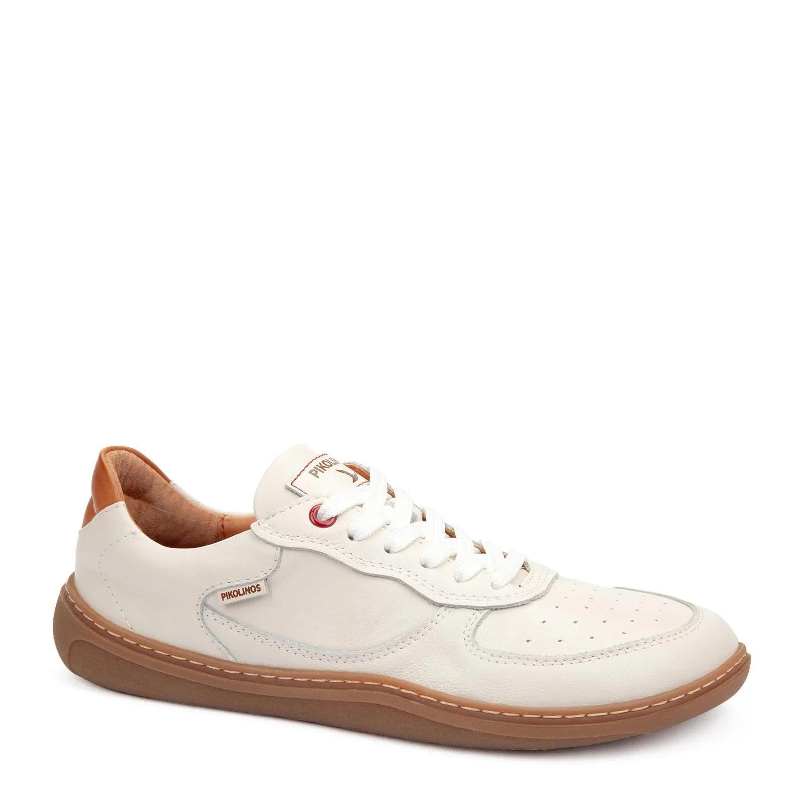 Pikolinos Aranjuez U9F-6363C1 women's natural leather lace-up trainers with beige sole and brown accents.