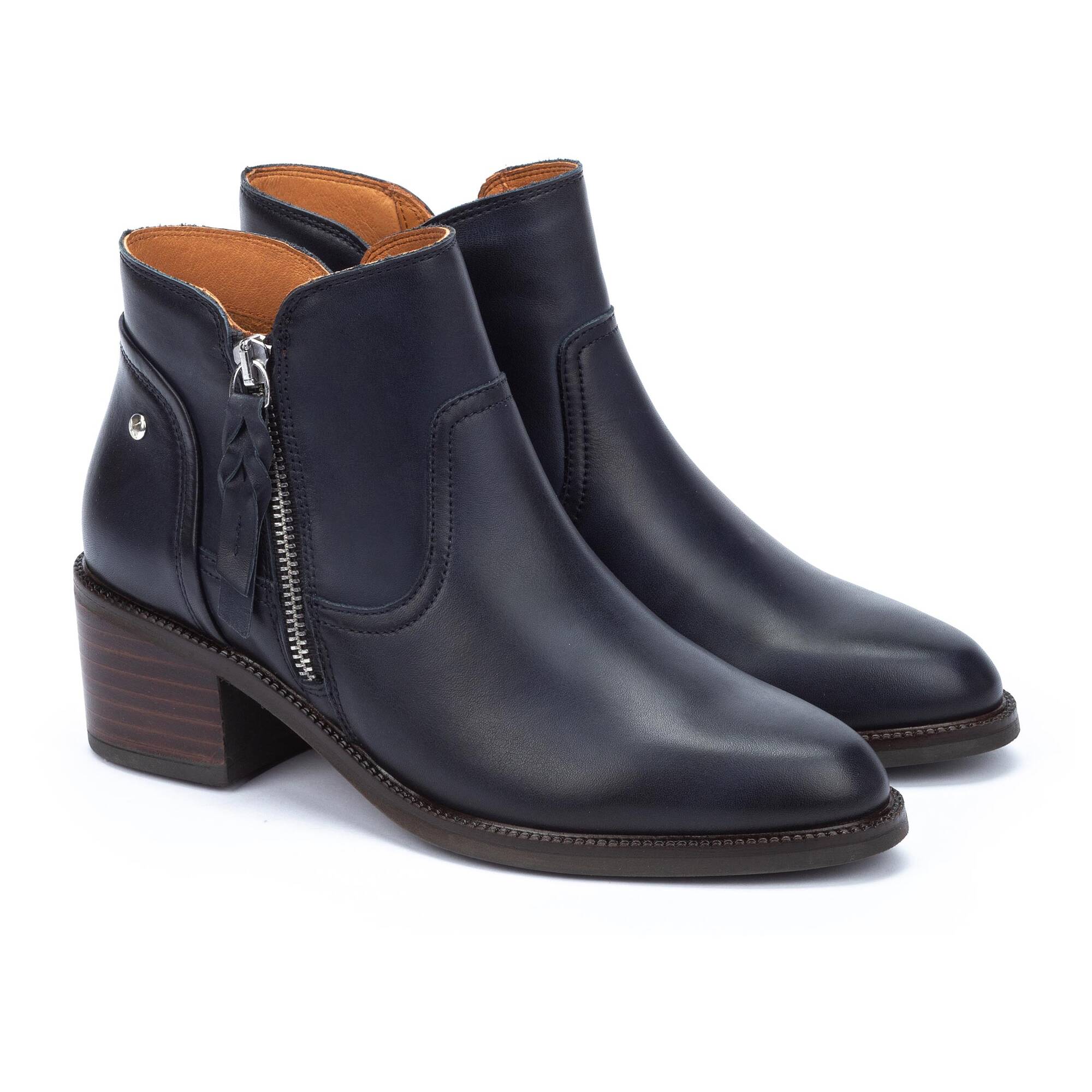 Pikolinos Bacarot W2D-8674 Ladies Space Navy Leather Side Zip Ankle Boots-elevate your sole
