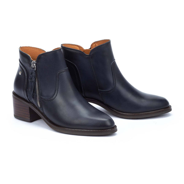 Pikolinos Bacarot W2D-8674 Ladies Space Navy Leather Side Zip Ankle Boots-elevate your sole