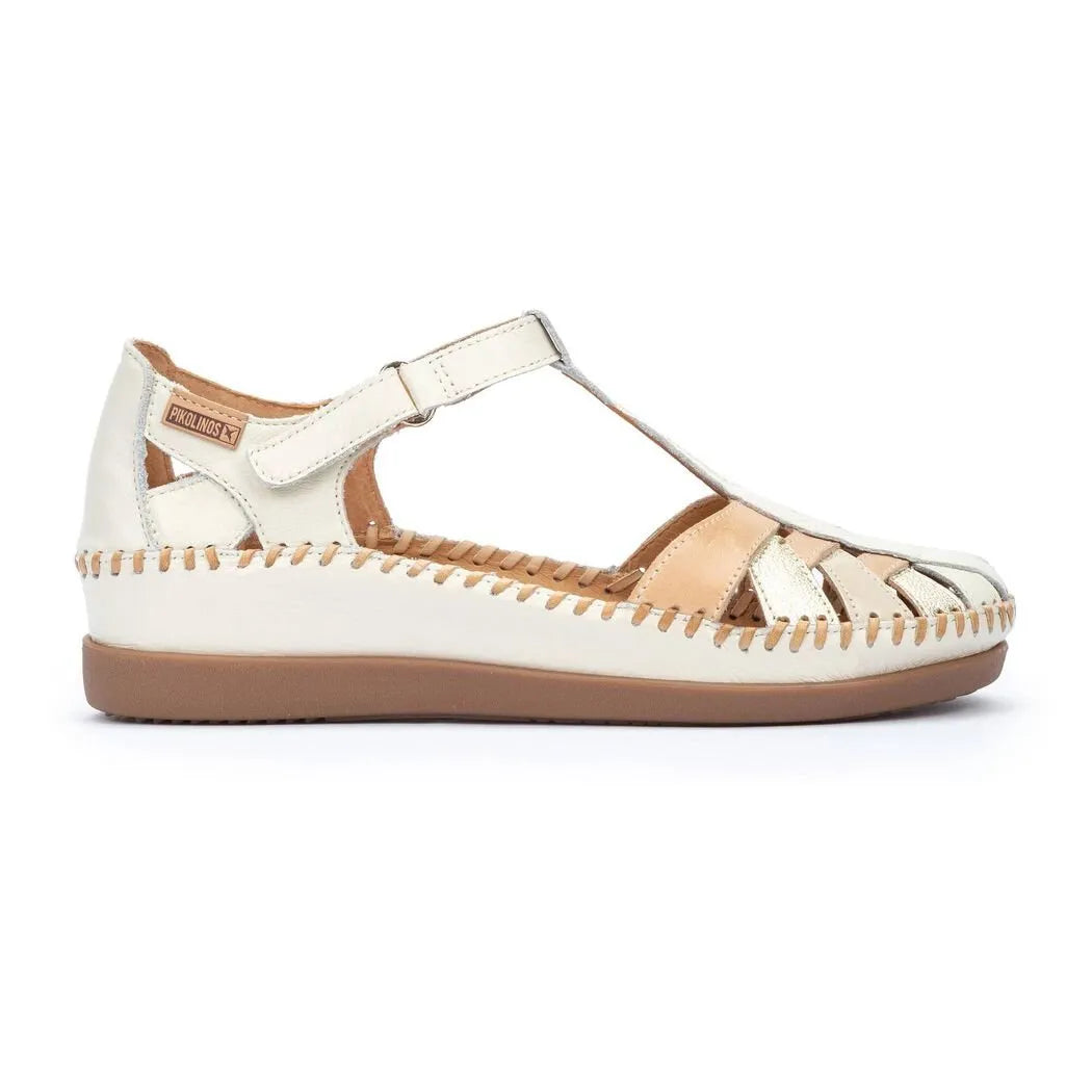 Pikolinos Cadaques W8K-0705C1 women's leather touch fastening sandals with woven detailing and cushioned sole.