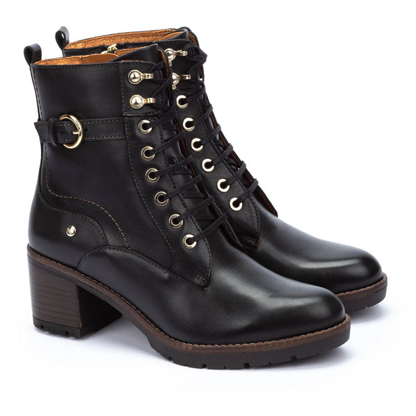 Pikolinos Llanes W7H-8510 Ladies Black Leather Zip & Lace Ankle Boots-elevate your sole