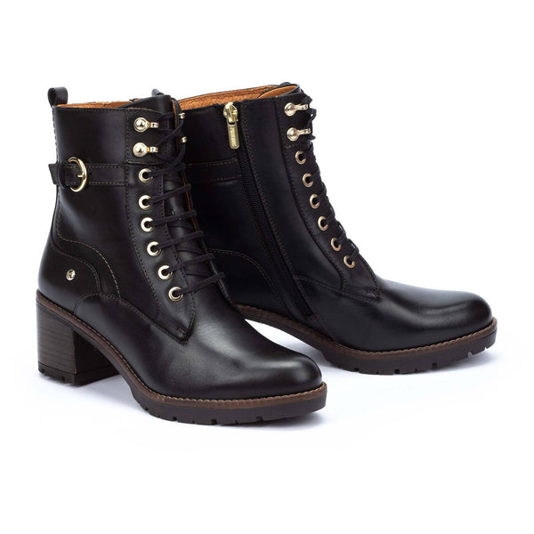 Pikolinos Llanes W7H-8510 Ladies Black Leather Zip & Lace Ankle Boots-elevate your sole