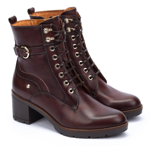 Pikolinos Llanes W7H-8510 Ladies Caoba Brown Leather Zip & Lace Ankle Boots-elevate your sole