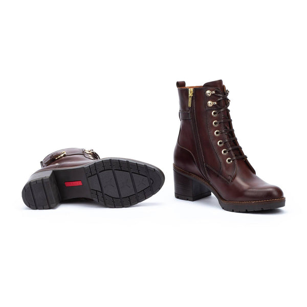 Pikolinos Llanes W7H-8510 Ladies Caoba Brown Leather Zip & Lace Ankle Boots-elevate your sole