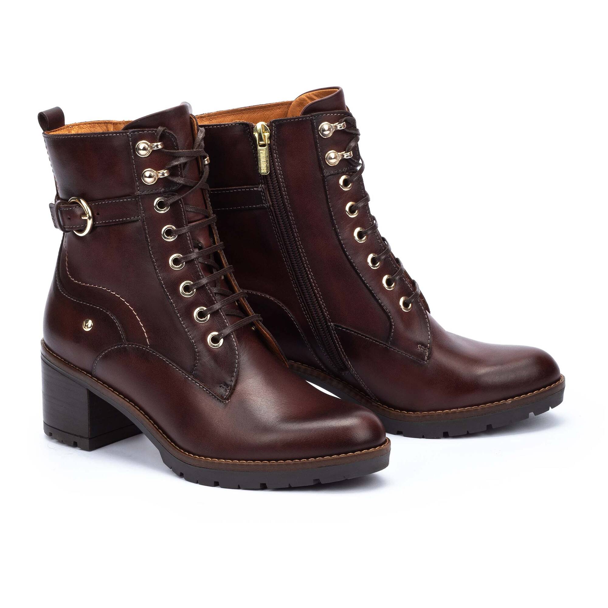 Pikolinos Llanes W7H-8510 Ladies Caoba Brown Leather Zip & Lace Ankle Boots-elevate your sole