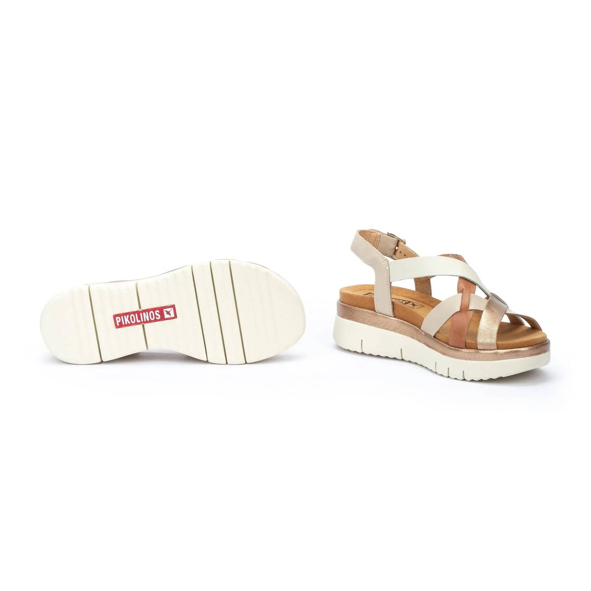 Pikolinos Palma W4N-0650C1 ladies brady leather buckle sandals with ankle strap and platform heel.