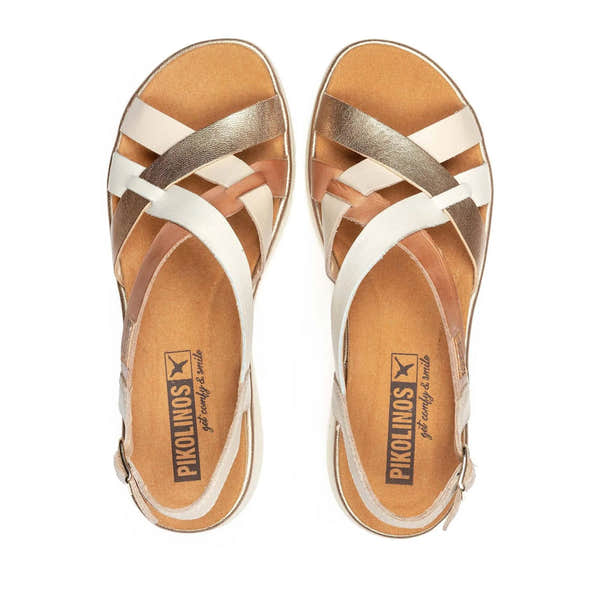 Pikolinos Palma W4N-0650C1 women's brassy leather buckle sandals shown from above.