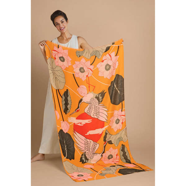 Powder Crane at Sunrise Print Scarf - Mustard-elevate your sole