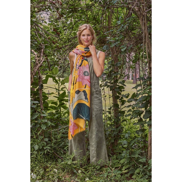 Powder Crane at Sunrise Print Scarf - Mustard-elevate your sole