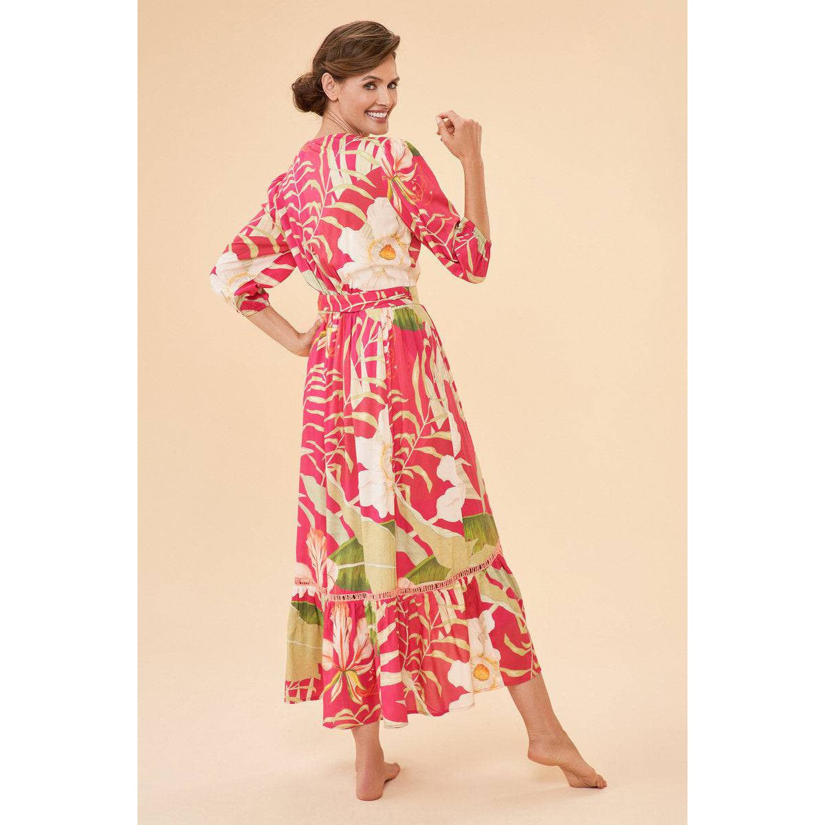 Powder Delicate Tropical Wrap Dress - Dark Rose-elevate your sole