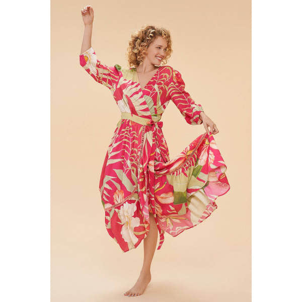 Powder Delicate Tropical Wrap Dress - Dark Rose-elevate your sole