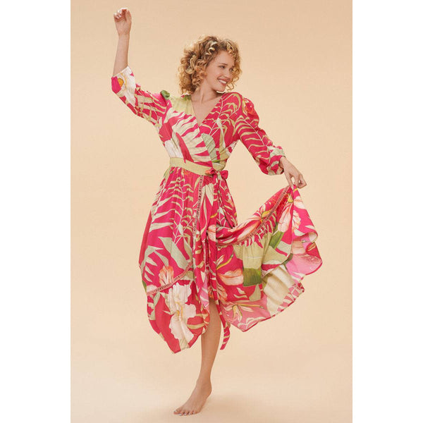 Powder Delicate Tropical Wrap Dress - Dark Rose-elevate your sole