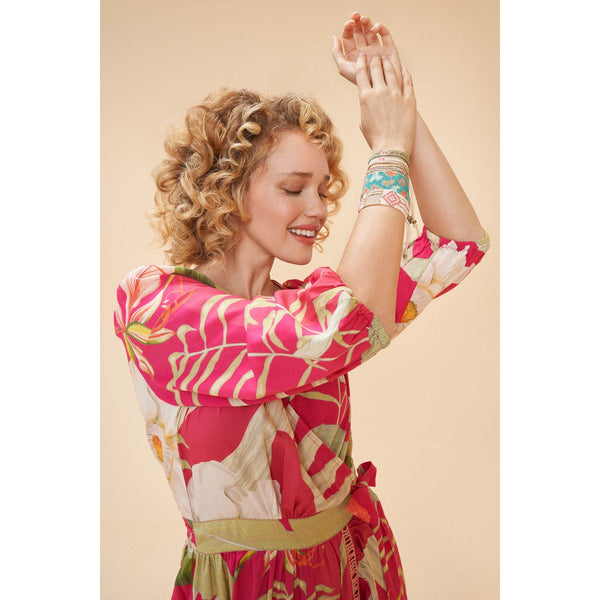 Powder Delicate Tropical Wrap Dress - Dark Rose-elevate your sole
