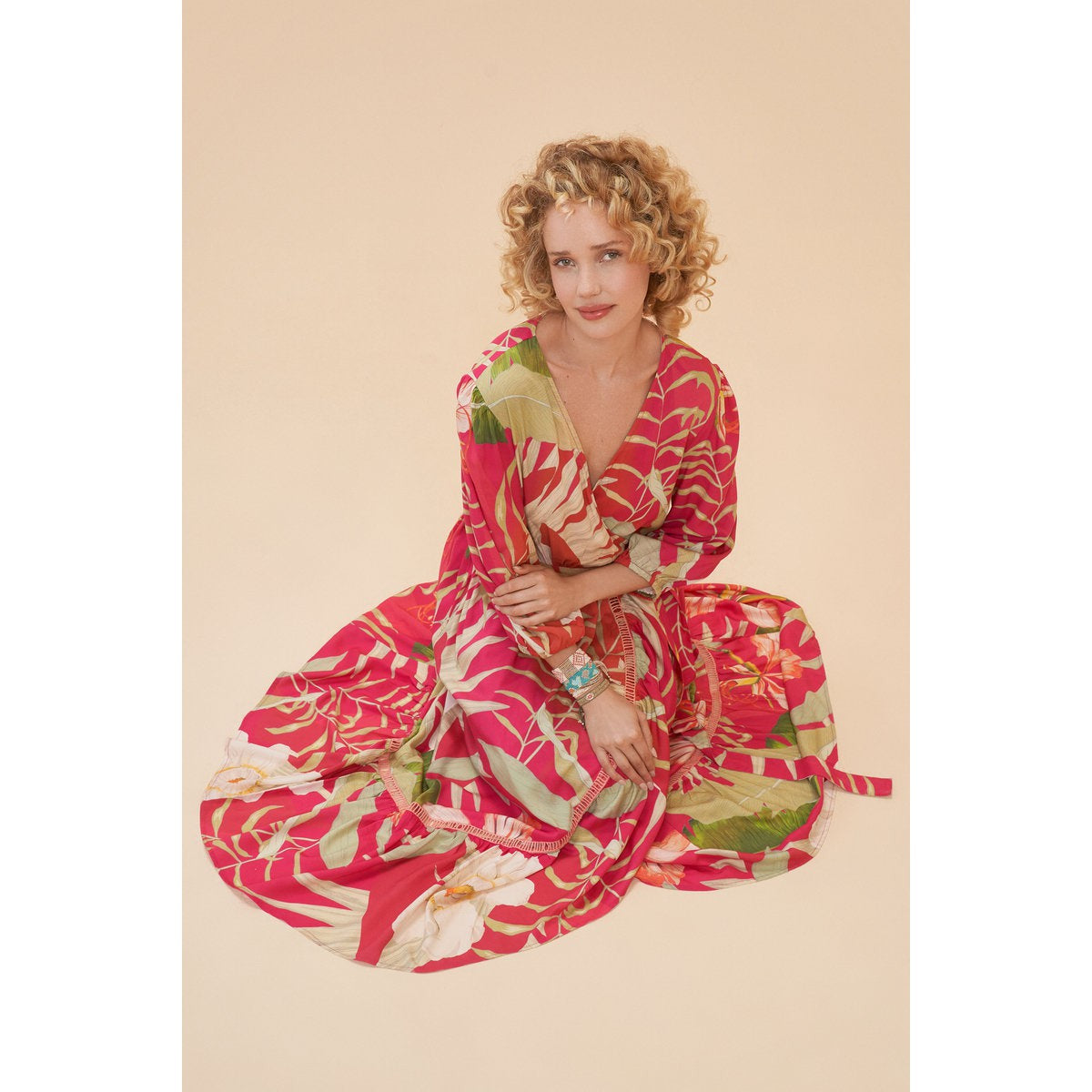 Powder Delicate Tropical Wrap Dress - Dark Rose-elevate your sole