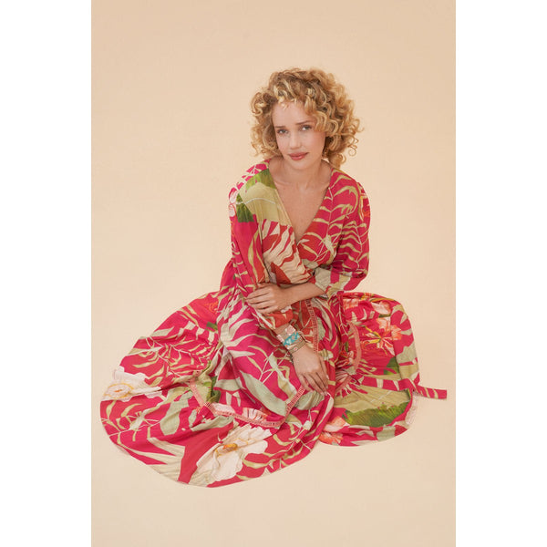 Powder Delicate Tropical Wrap Dress - Dark Rose-elevate your sole