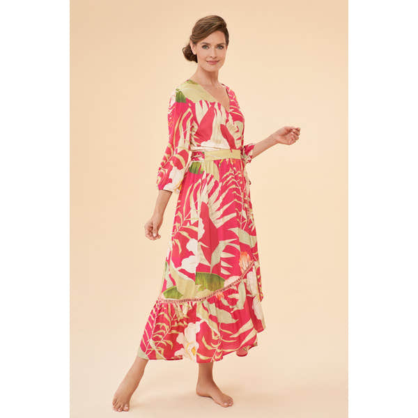 Powder Delicate Tropical Wrap Dress - Dark Rose-elevate your sole