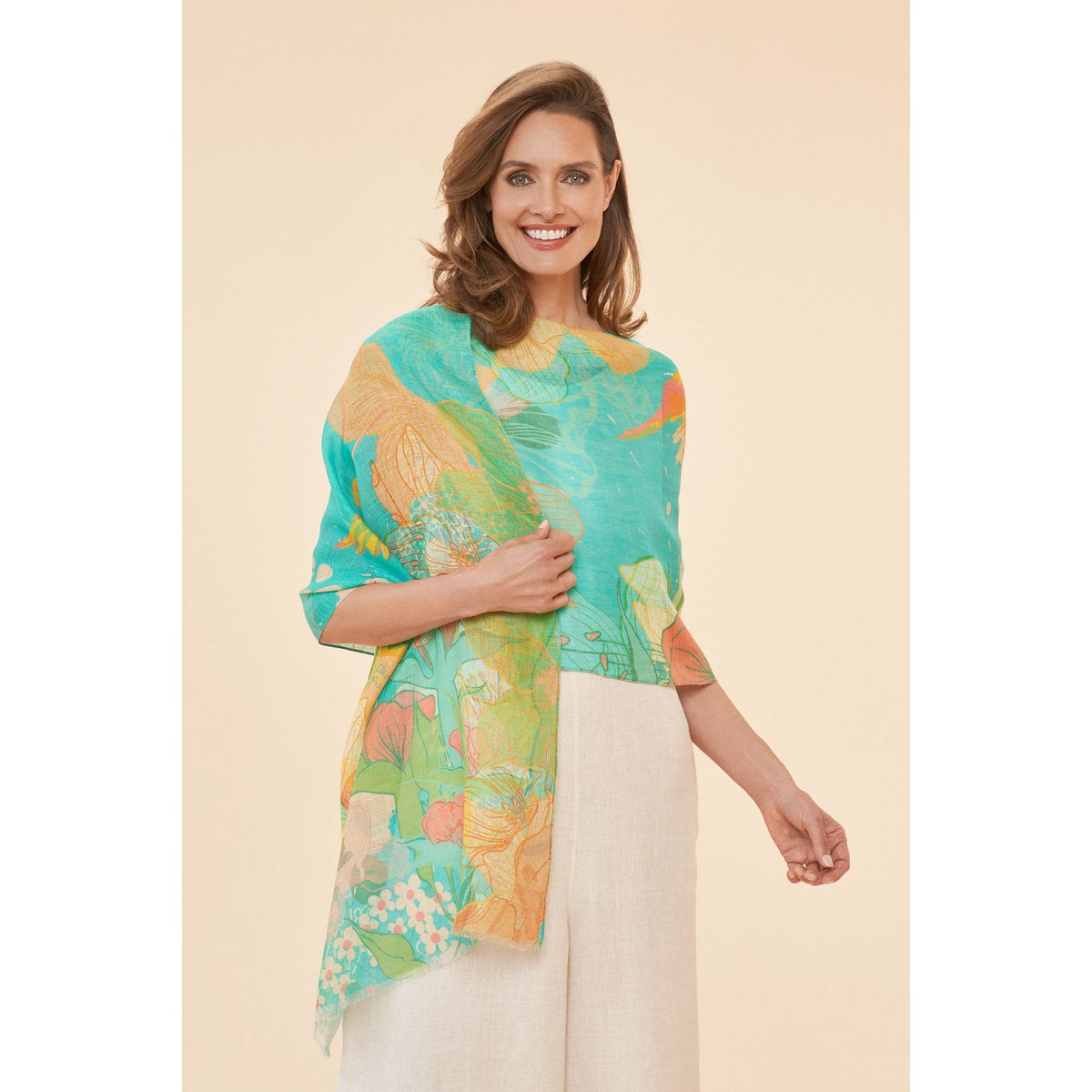Powder Hummingbird - Aqua Linen Print Scarf-elevate your sole