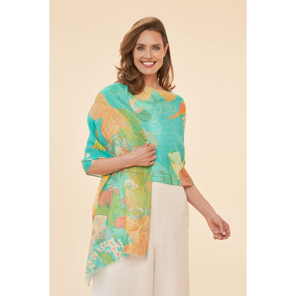 Powder Hummingbird - Aqua Linen Print Scarf-elevate your sole