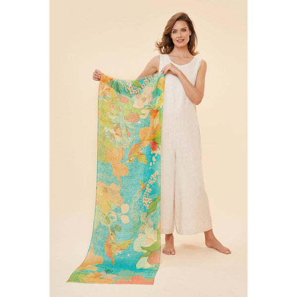 Powder Hummingbird - Aqua Linen Print Scarf-elevate your sole