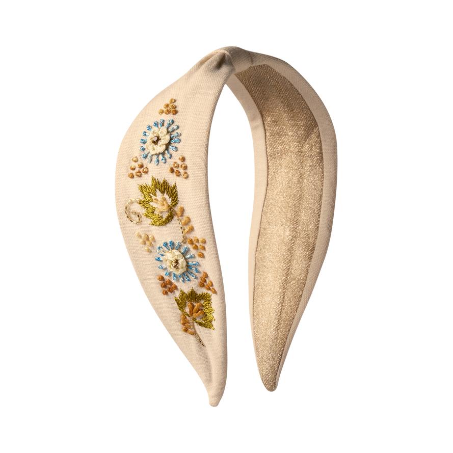 Powder Perfect Posie Embroidered Headband in Coconut with floral embroidery and padded design.