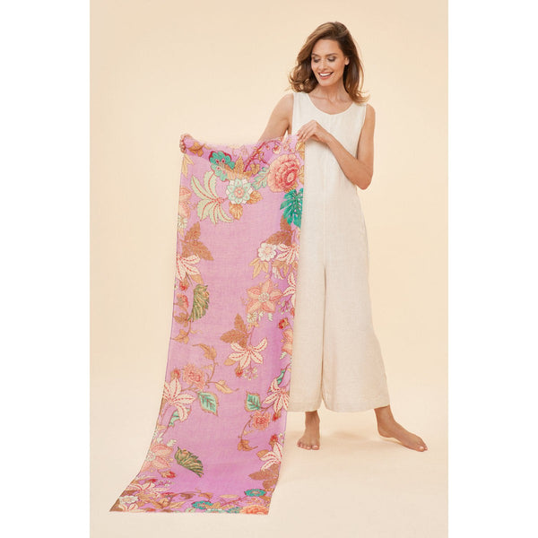 Powder Persian Floral - Lavender Linen Print Scarf-elevate your sole