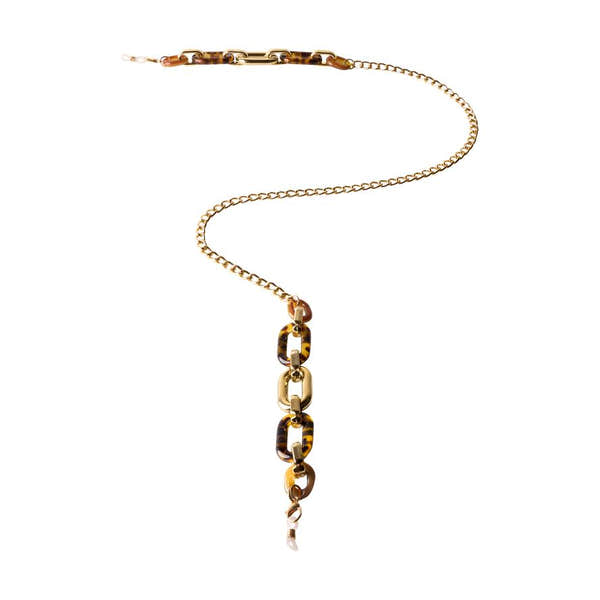 Powder Sunglasses Chain in tortoiseshell with gold chain detail, designed to secure and enhance eyewear style.