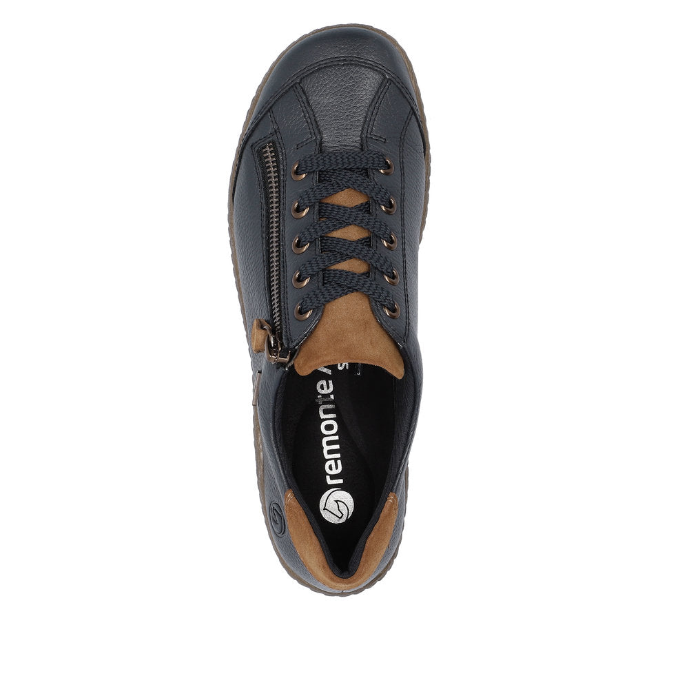 Remonte R1402-16 Ladies Ocean Navy Leather Water Resistant Zip & Lace Shoes