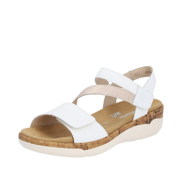 Remonte R6860-80  Ladies White & Rose Gold Leather Touch Fastening Sandals