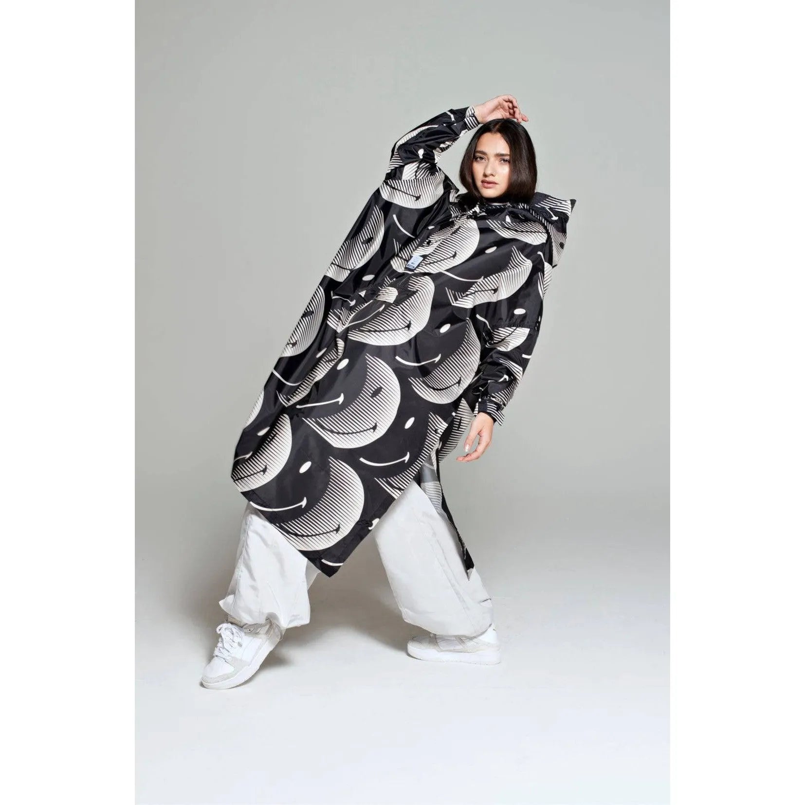 Rainkiss Half Moon x Smiley Black and White Rain Poncho-elevate your sole