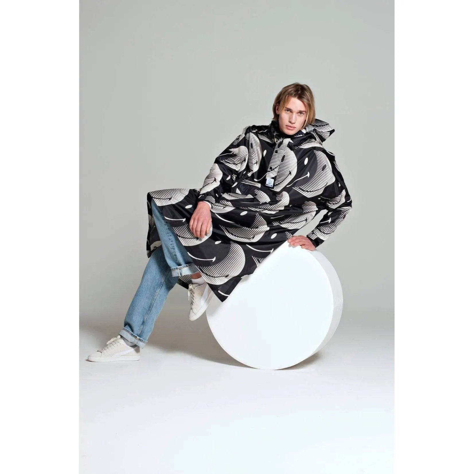 Rainkiss Half Moon x Smiley Black and White Rain Poncho-elevate your sole