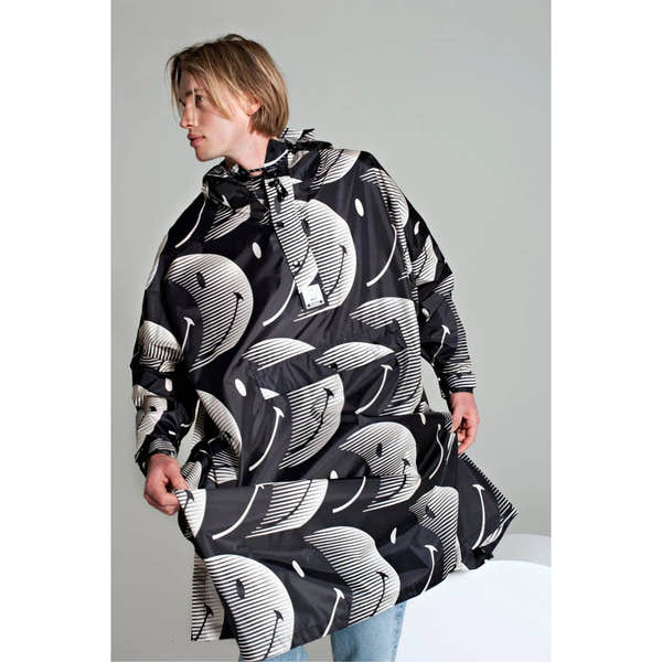Rainkiss Half Moon x Smiley Black and White Rain Poncho-elevate your sole