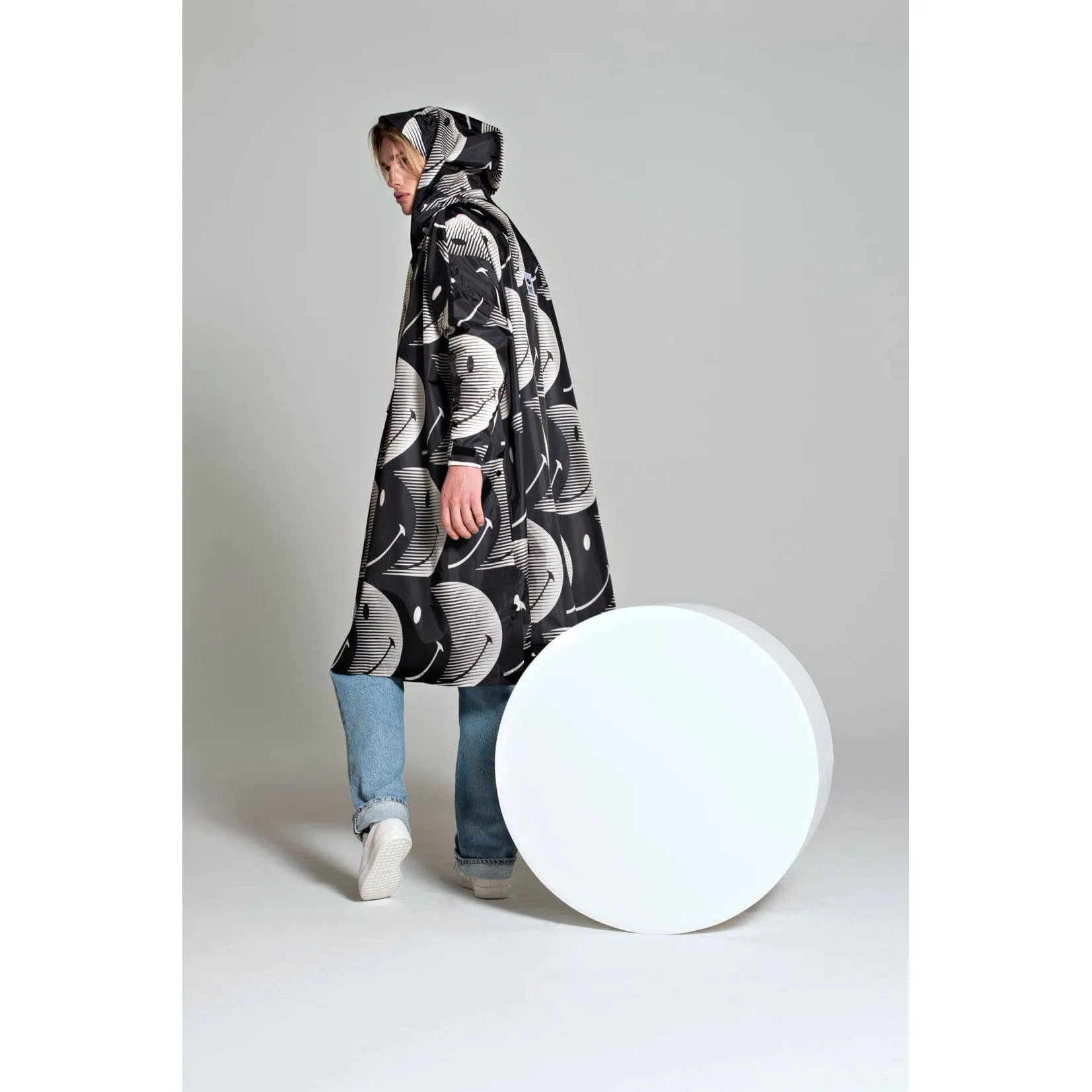 Rainkiss Half Moon x Smiley Black and White Rain Poncho-elevate your sole