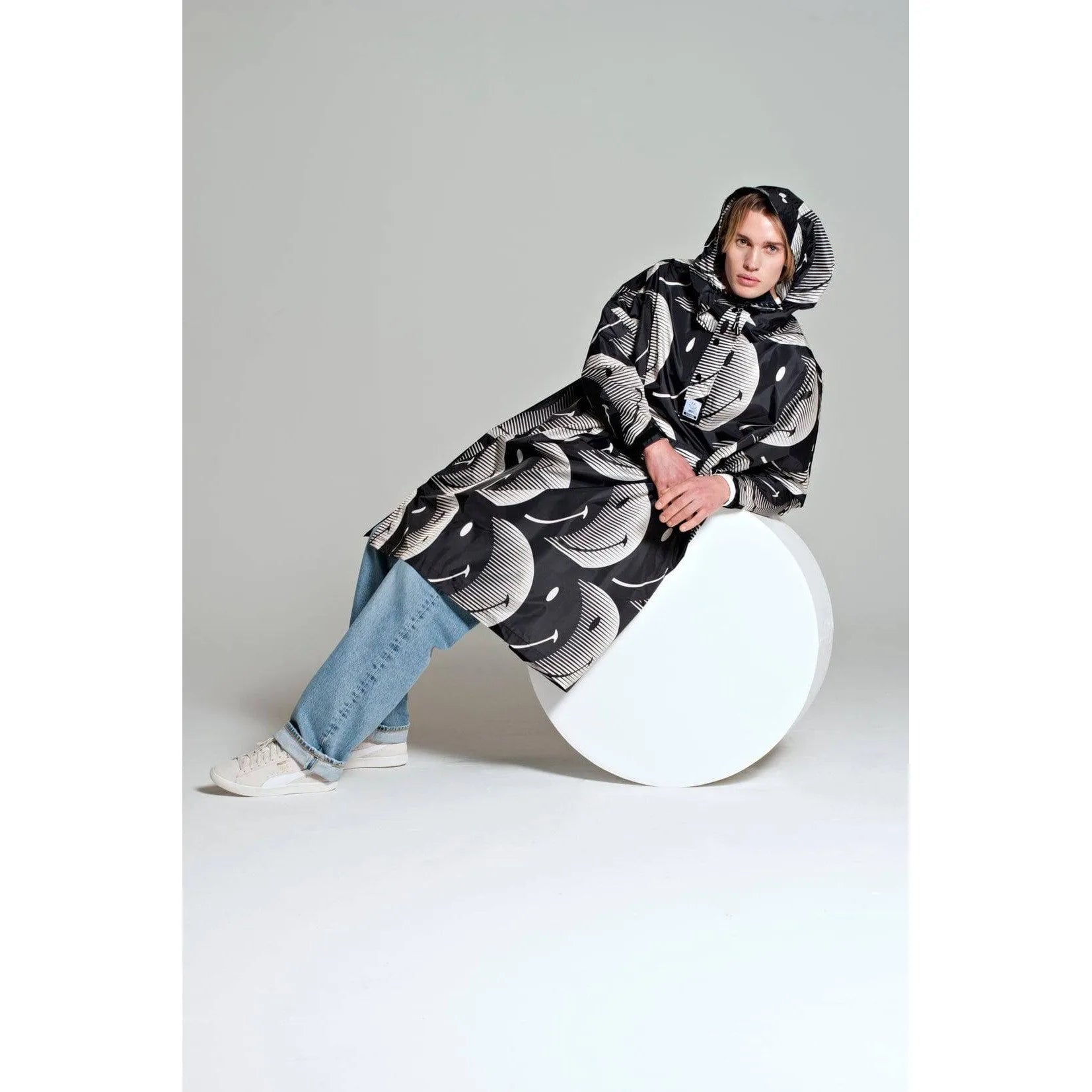 Rainkiss Half Moon x Smiley Black and White Rain Poncho-elevate your sole