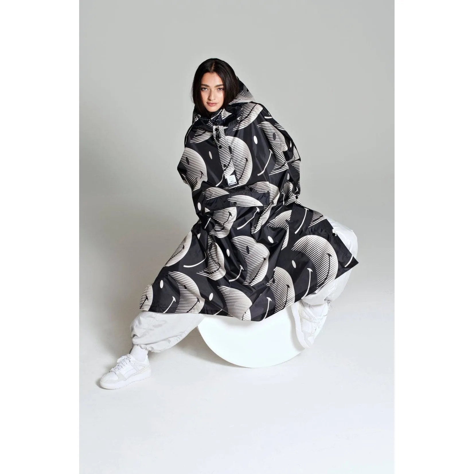Rainkiss Half Moon x Smiley Black and White Rain Poncho-elevate your sole