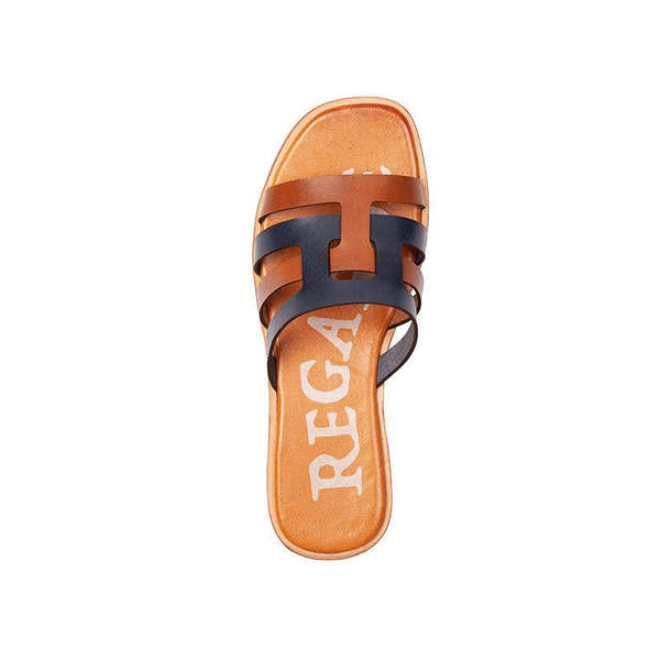 Regarde Le Ciel Elyse 10 Ladies Oak Brown And Marino Blue Leather Slider Sandals-elevate your sole