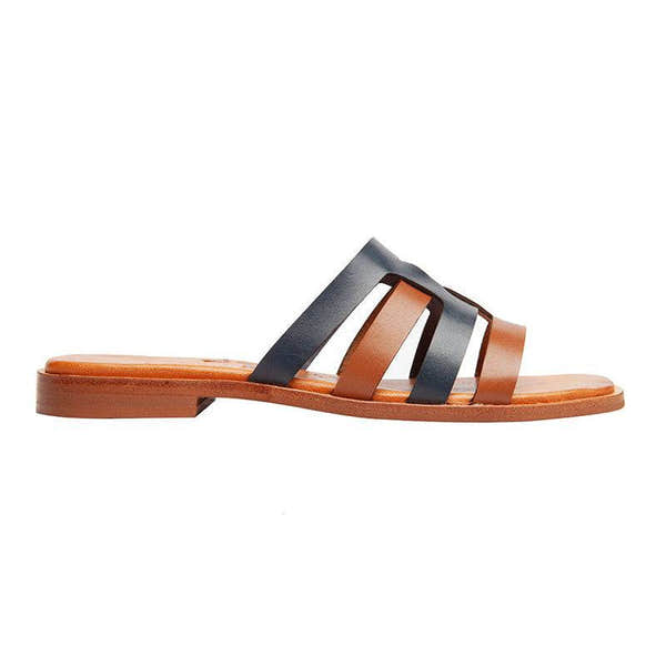 Regarde Le Ciel Elyse 10 Ladies Oak Brown And Marino Blue Leather Slider Sandals-elevate your sole