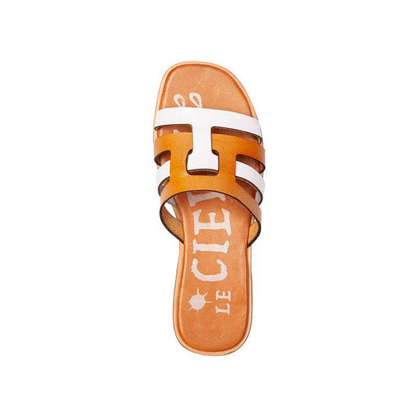 Regarde Le Ciel Elyse 10 Ladies White And Mustard Leather Slider Sandals-elevate your sole