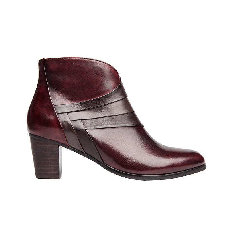 Regarde Le Ciel Sonia-78 Ladies Sangria Red And Brown Leather Side Zip Ankle Boots-elevate your sole
